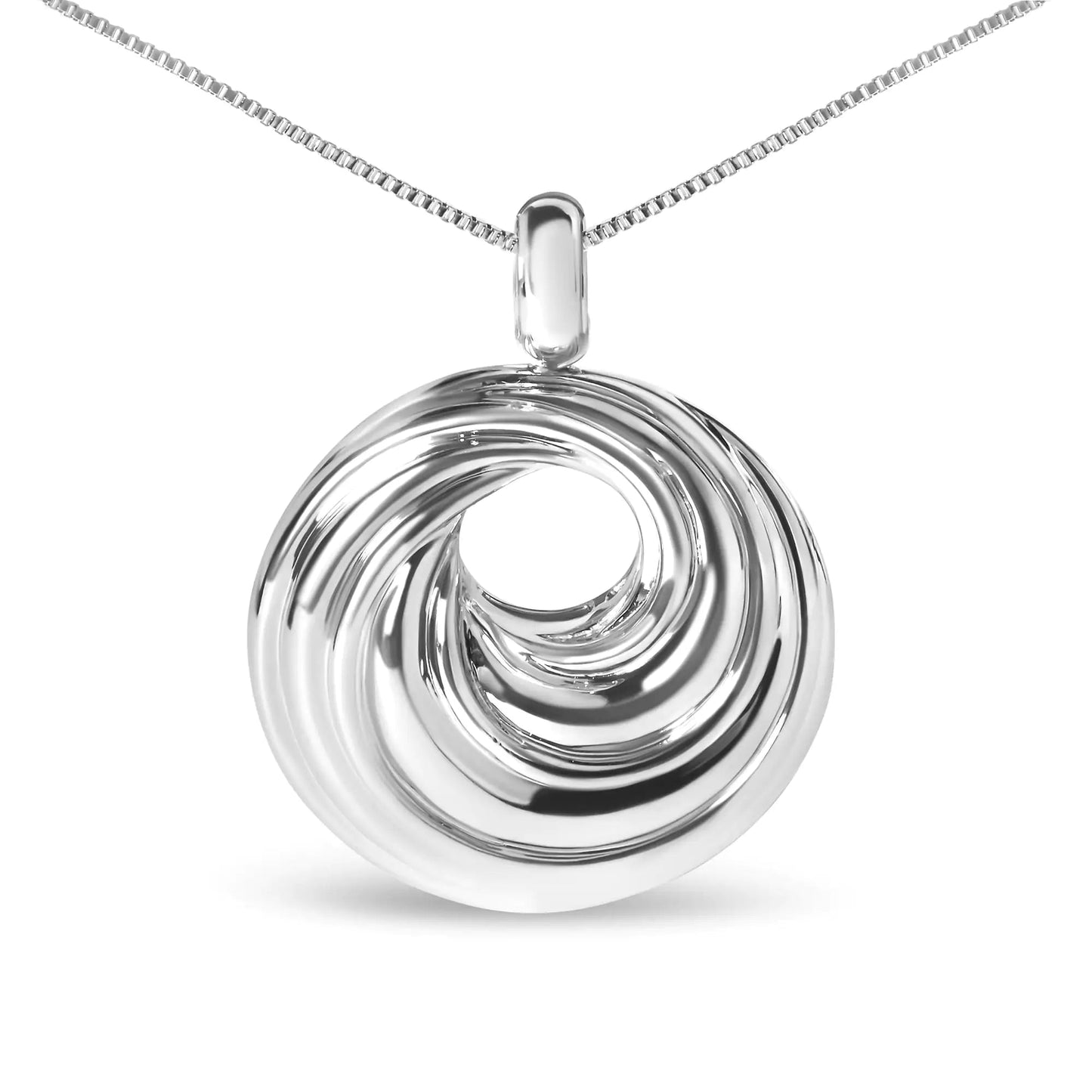 .925 Sterling Silver Endless Wave Swirl Statement Medallion 18" Pendant Necklace - Jaazi International