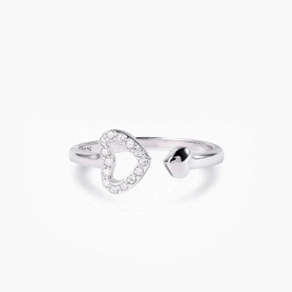 925 Sterling Silver Inlaid Zircon Heart Open Ring - Jaazi Intl