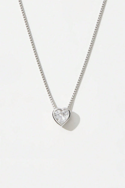 925 Sterling Silver Inlaid Zircon Heart Pendant Necklace - Jaazi Intl