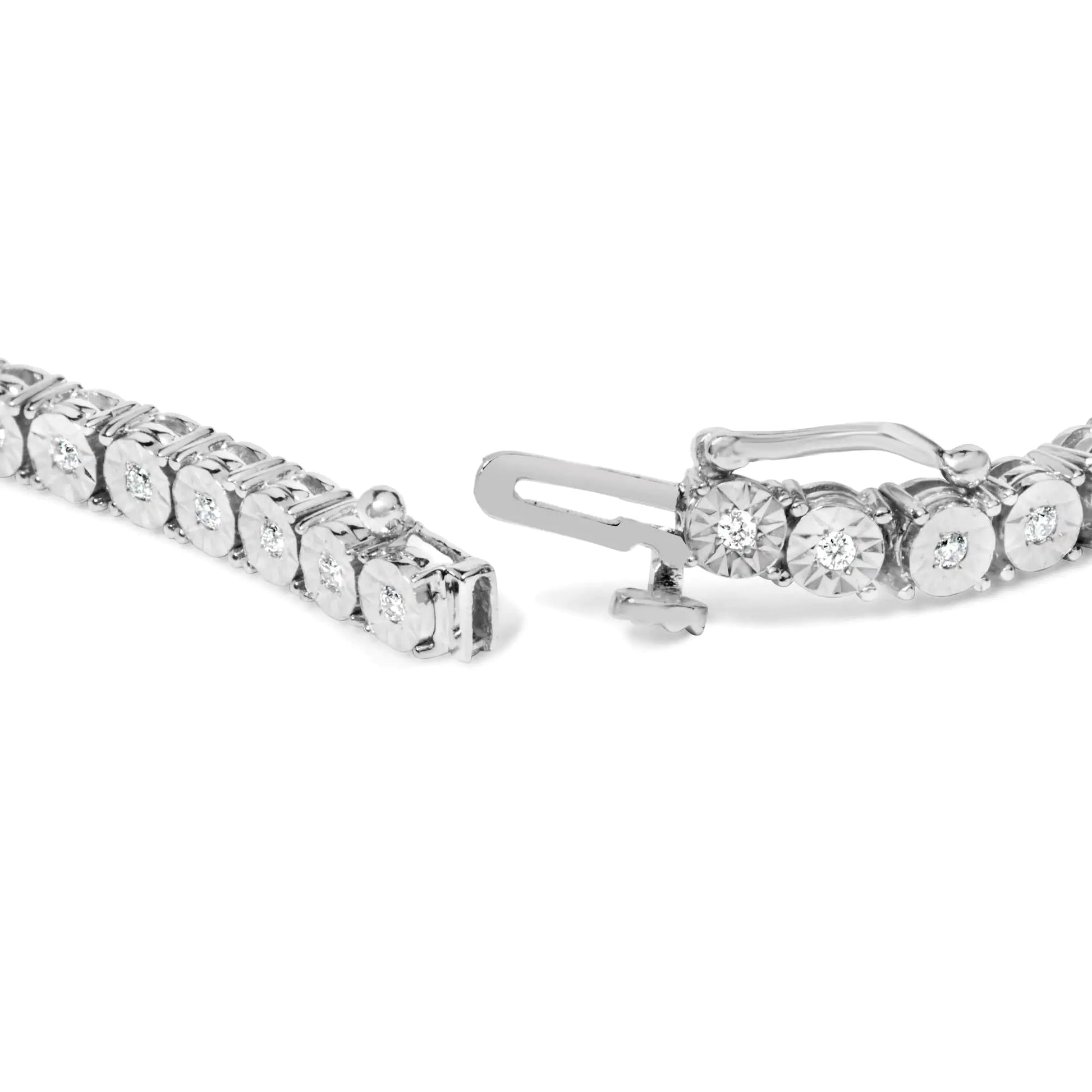 .925 Sterling Silver Lab Grown Diamond Illusion - Set Miracle Plate Tennis Bracelet - 7.25" Inches - Jaazi Intl