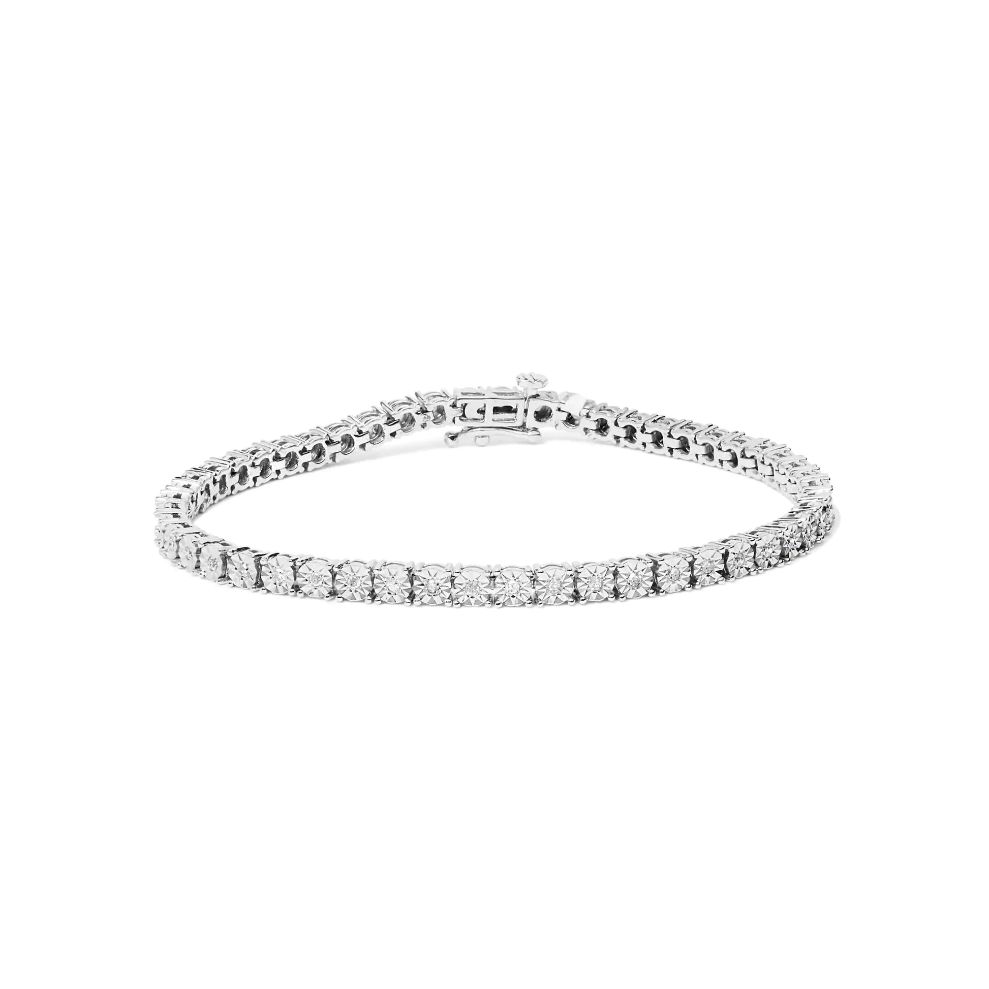 .925 Sterling Silver Lab Grown Diamond Illusion - Set Miracle Plate Tennis Bracelet - 7.25" Inches - Jaazi Intl