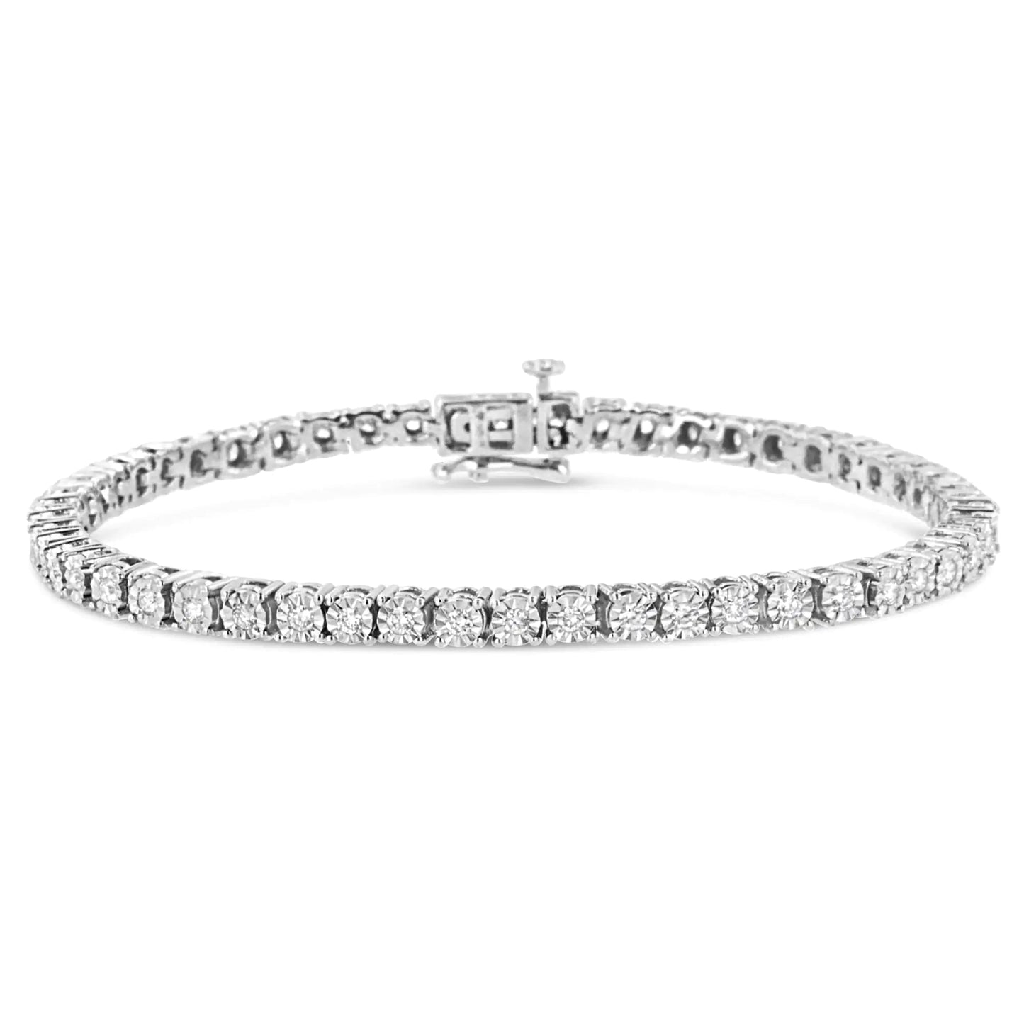 .925 Sterling Silver Lab Grown Diamond Illusion - Set Miracle Plate Tennis Bracelet - 7.25" Inches - Jaazi Intl