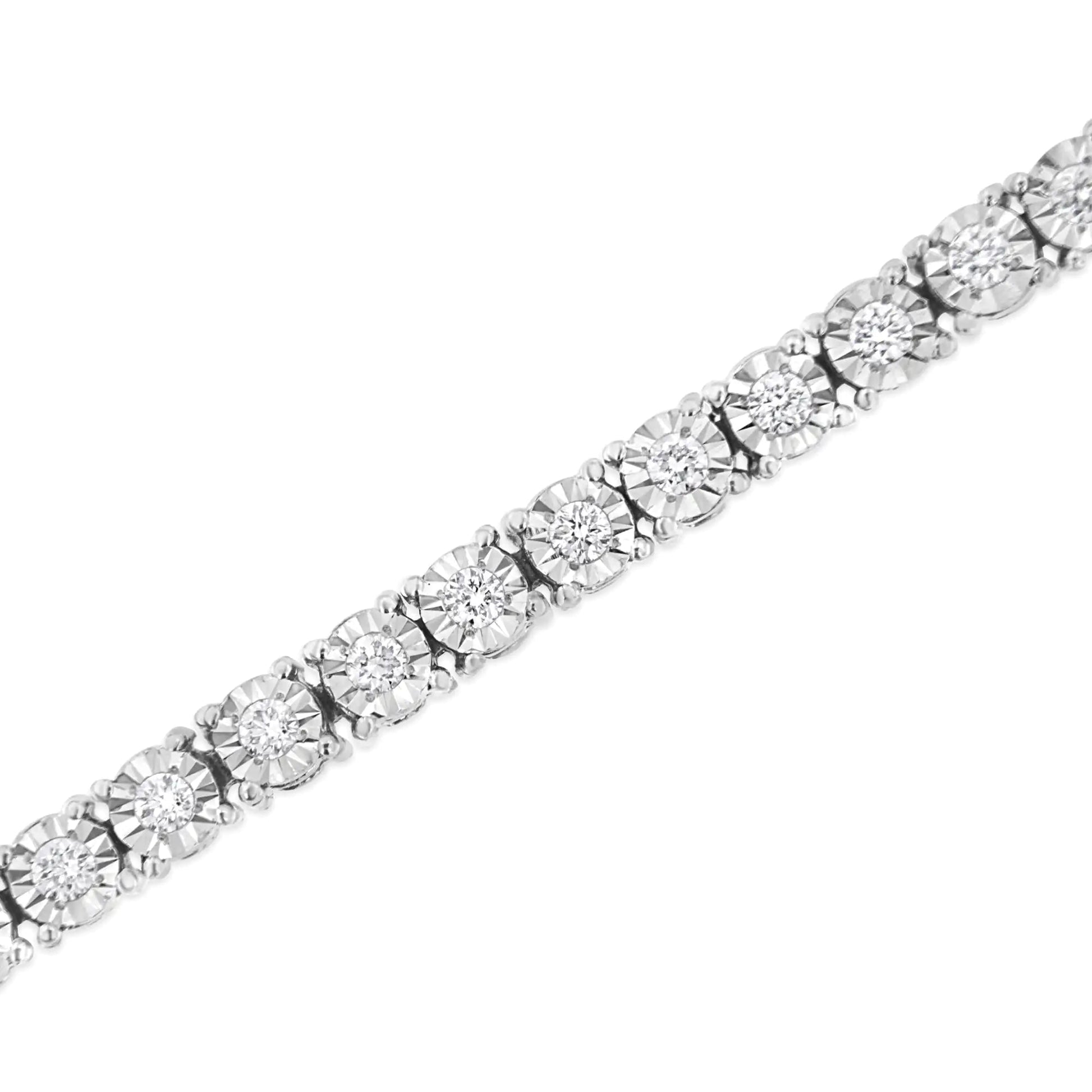 .925 Sterling Silver Lab Grown Diamond Illusion - Set Miracle Plate Tennis Bracelet - 7.25" Inches - Jaazi Intl