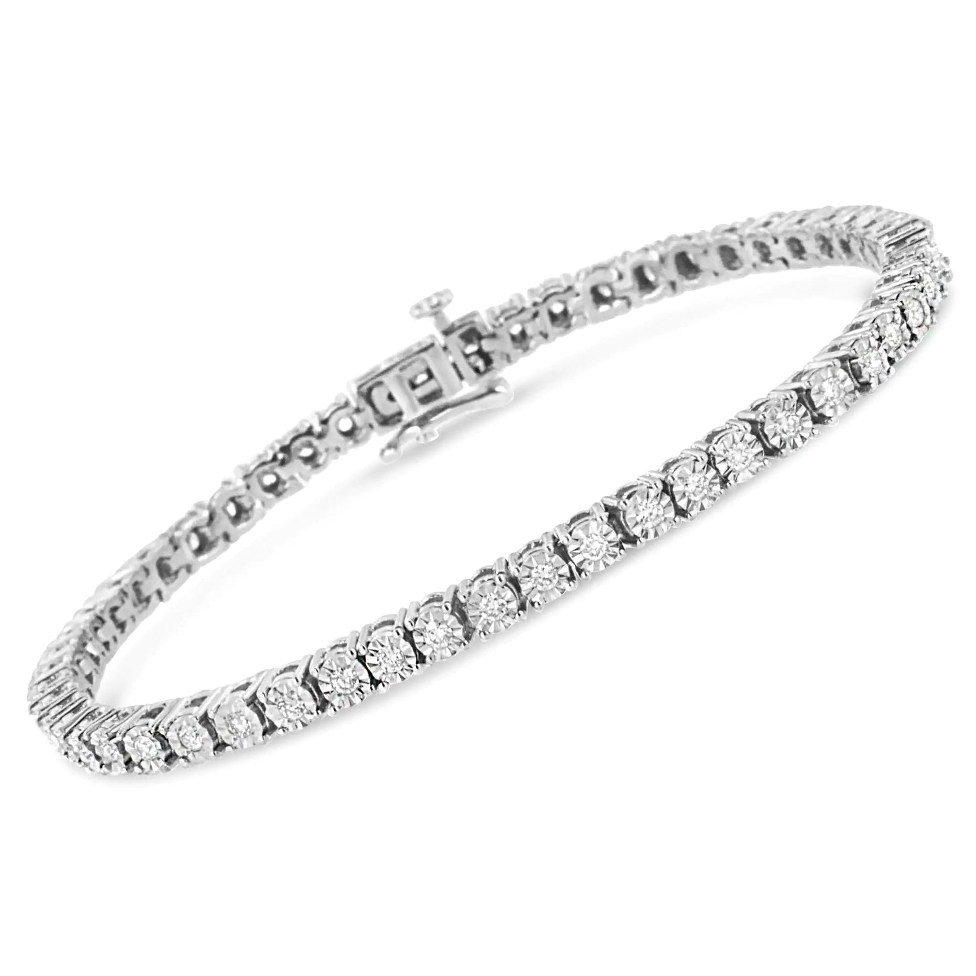 .925 Sterling Silver Lab Grown Diamond Illusion - Set Miracle Plate Tennis Bracelet - 7.25" Inches - Jaazi Intl