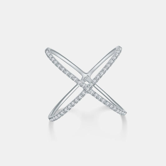 925 Sterling Silver Moissanite Crisscross Ring - Jaazi Intl