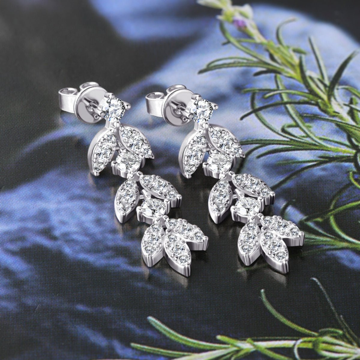 925 Sterling Silver Moissanite Leaf Earrings - Jaazi Intl