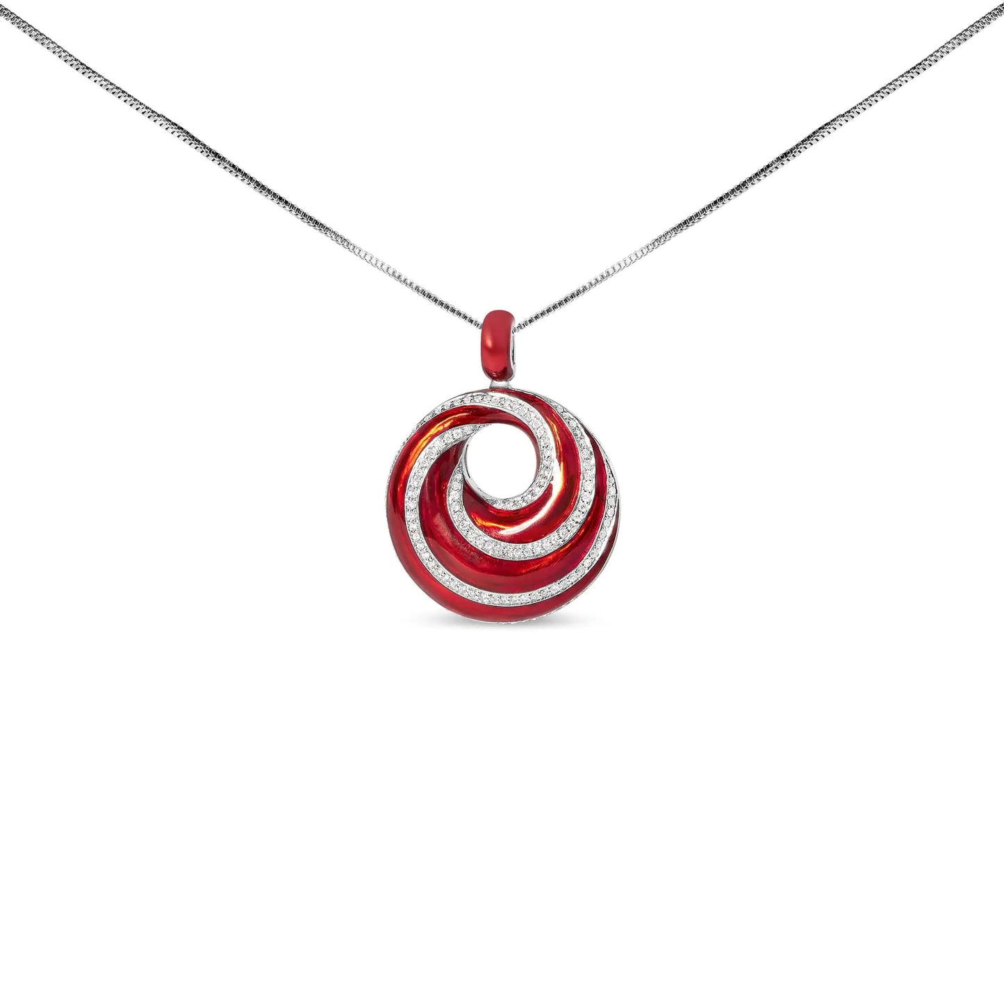 .925 Sterling Silver Red Enamel and 1/2 Diamond Endless Swirl Medallion 18" Pendant Necklace (F - G Color, VS1 - VS2 Clarity) - Jaazi Intl