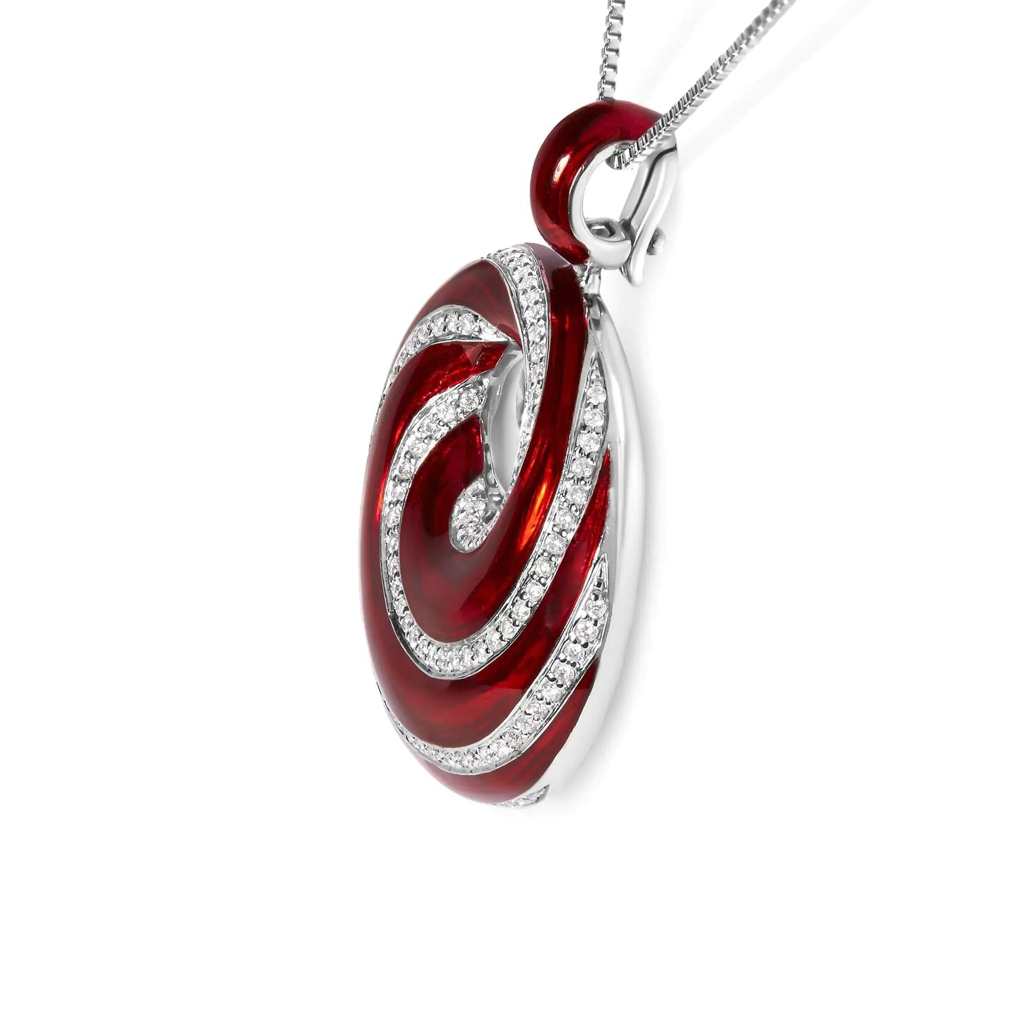 .925 Sterling Silver Red Enamel and 1/2 Diamond Endless Swirl Medallion 18" Pendant Necklace (F - G Color, VS1 - VS2 Clarity) - Jaazi Intl