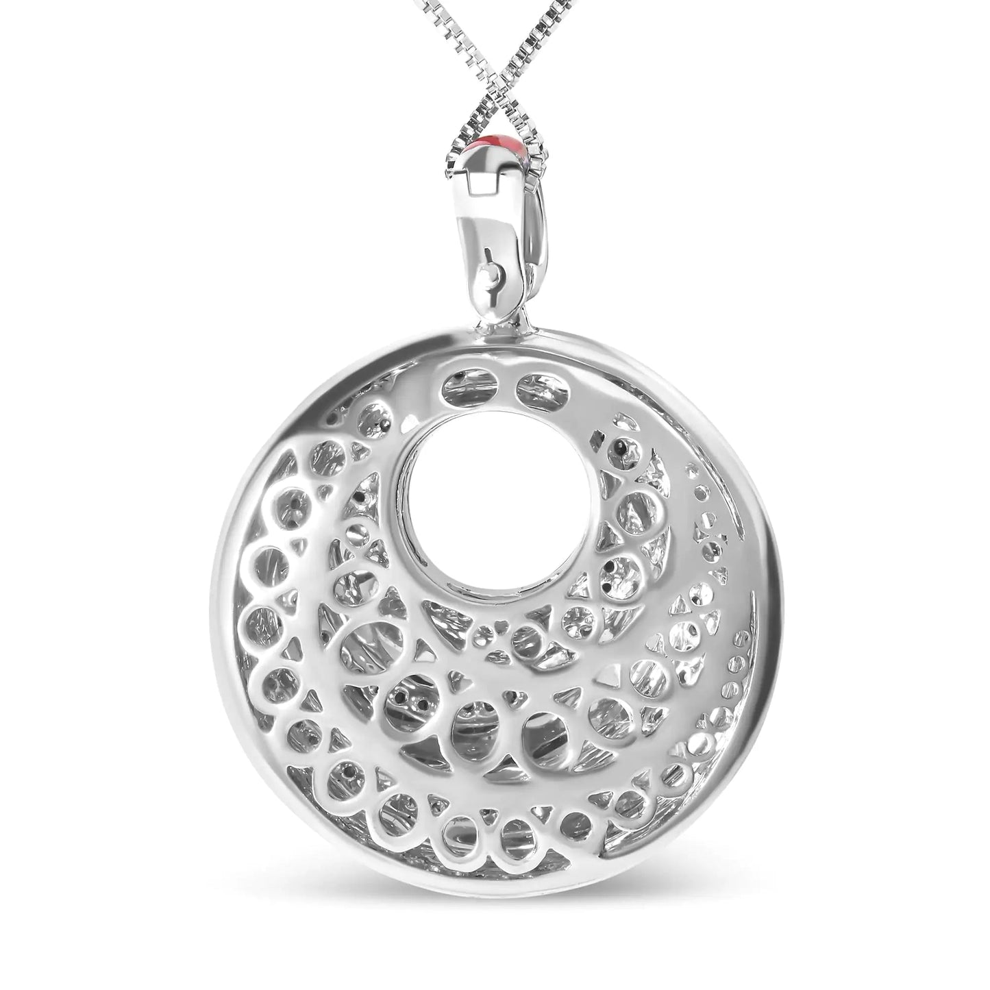 .925 Sterling Silver Red Enamel and 1/2 Diamond Endless Swirl Medallion 18" Pendant Necklace (F - G Color, VS1 - VS2 Clarity) - Jaazi Intl