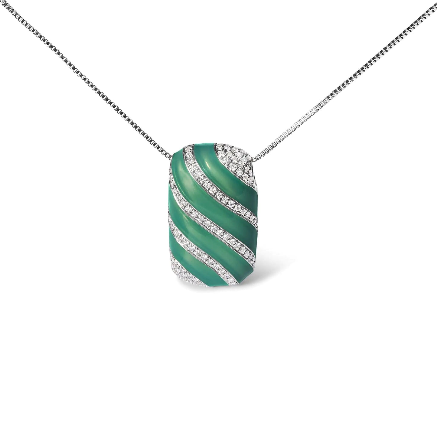 .925 Sterling Silver Turquoise Enamel and 1/2 Cttw Diamond Block 18" Pendant Necklace (F - G Color, VS1 - VS2 Clarity) - Jaazi Intl