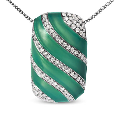 .925 Sterling Silver Turquoise Enamel and 1/2 Cttw Diamond Block 18" Pendant Necklace (F - G Color, VS1 - VS2 Clarity) - Jaazi Intl