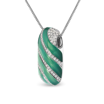 .925 Sterling Silver Turquoise Enamel and 1/2 Cttw Diamond Block 18" Pendant Necklace (F - G Color, VS1 - VS2 Clarity) - Jaazi Intl