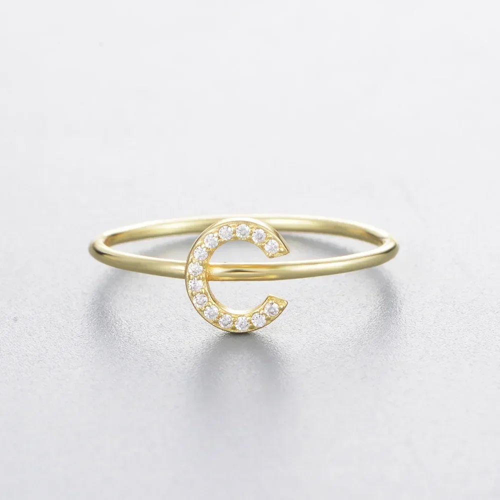 925 Sterling Silver Zircon Initial Letter Rings for Women Gold Ring A-Z Letters Finger Ring Couple Wedding Jewelry - Jaazi Intl