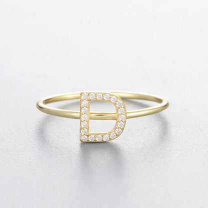 925 Sterling Silver Zircon Initial Letter Rings for Women Gold Ring A-Z Letters Finger Ring Couple Wedding Jewelry - Jaazi Intl