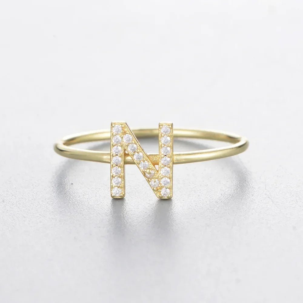 925 Sterling Silver Zircon Initial Letter Rings for Women Gold Ring A-Z Letters Finger Ring Couple Wedding Jewelry - Jaazi Intl