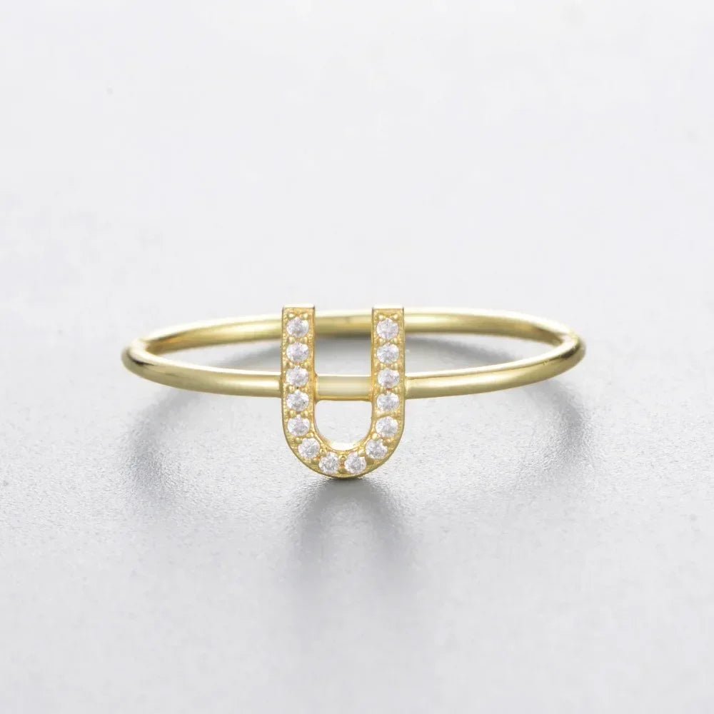 925 Sterling Silver Zircon Initial Letter Rings for Women Gold Ring A-Z Letters Finger Ring Couple Wedding Jewelry - Jaazi Intl