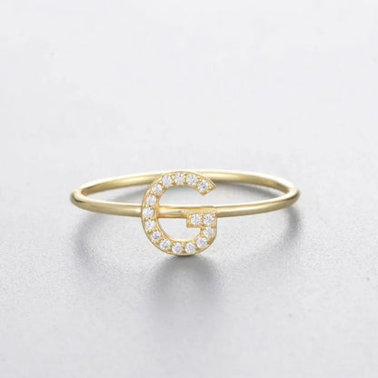 925 Sterling Silver Zircon Initial Letter Rings for Women Gold Ring A-Z Letters Finger Ring Couple Wedding Jewelry - Jaazi Intl