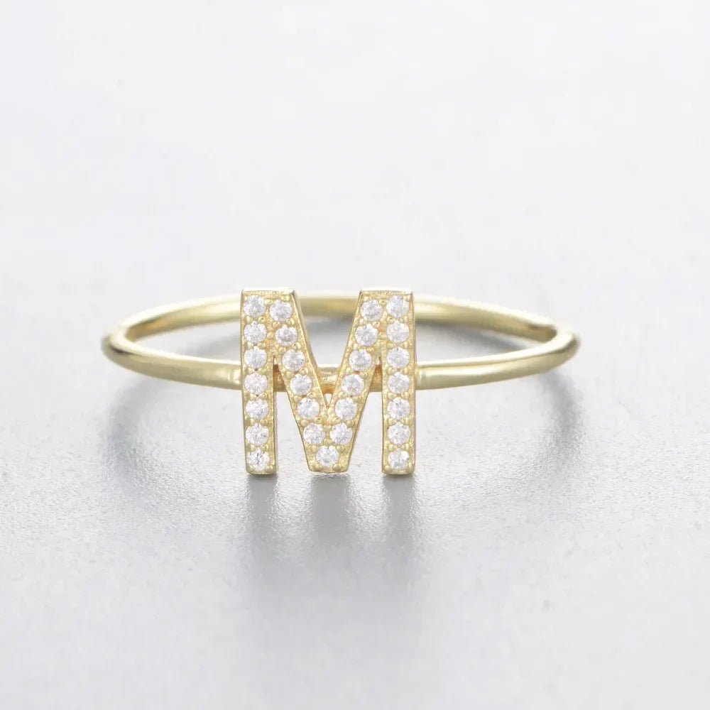 925 Sterling Silver Zircon Initial Letter Rings for Women Gold Ring A-Z Letters Finger Ring Couple Wedding Jewelry - Jaazi Intl