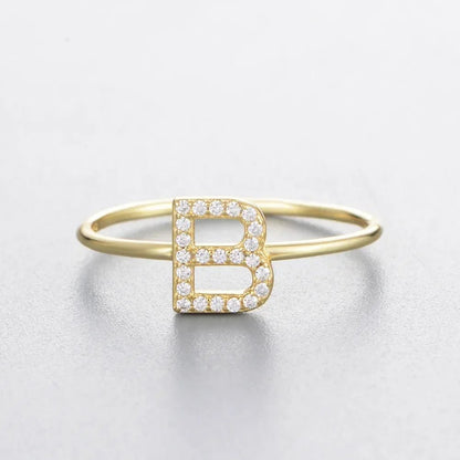 925 Sterling Silver Zircon Initial Letter Rings for Women Gold Ring A-Z Letters Finger Ring Couple Wedding Jewelry - Jaazi Intl