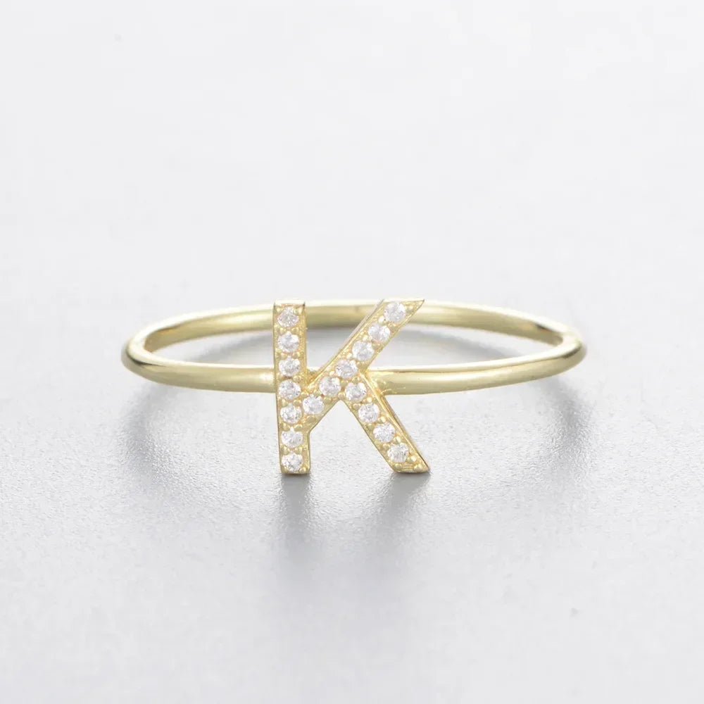 925 Sterling Silver Zircon Initial Letter Rings for Women Gold Ring A-Z Letters Finger Ring Couple Wedding Jewelry - Jaazi Intl