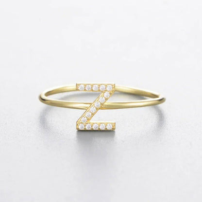 925 Sterling Silver Zircon Initial Letter Rings for Women Gold Ring A-Z Letters Finger Ring Couple Wedding Jewelry - Jaazi Intl