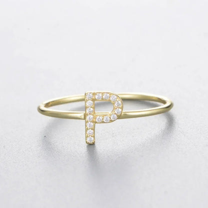 925 Sterling Silver Zircon Initial Letter Rings for Women Gold Ring A-Z Letters Finger Ring Couple Wedding Jewelry - Jaazi Intl