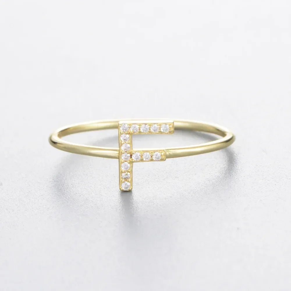 925 Sterling Silver Zircon Initial Letter Rings for Women Gold Ring A-Z Letters Finger Ring Couple Wedding Jewelry - Jaazi Intl