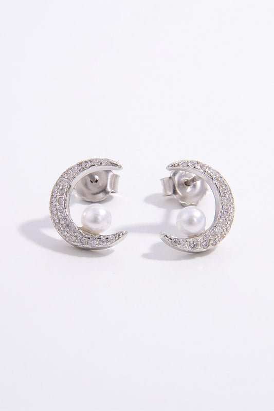 925 Sterling Silver Zircon Moon Shape Earrings - Jaazi Intl