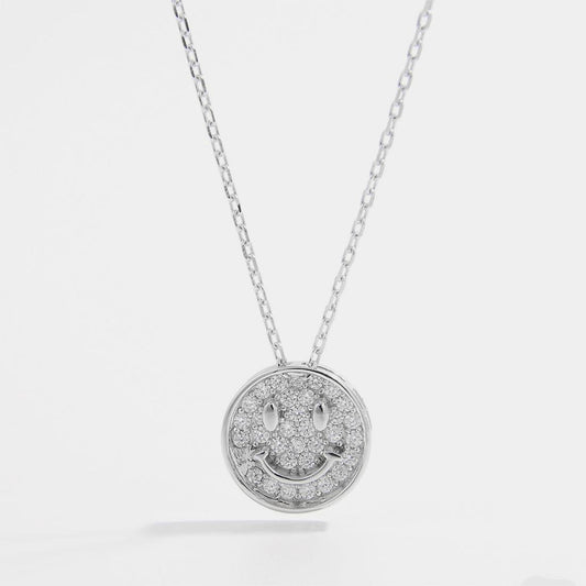 925 Sterling Silver Zircon Smiley Face Necklace - Jaazi Intl