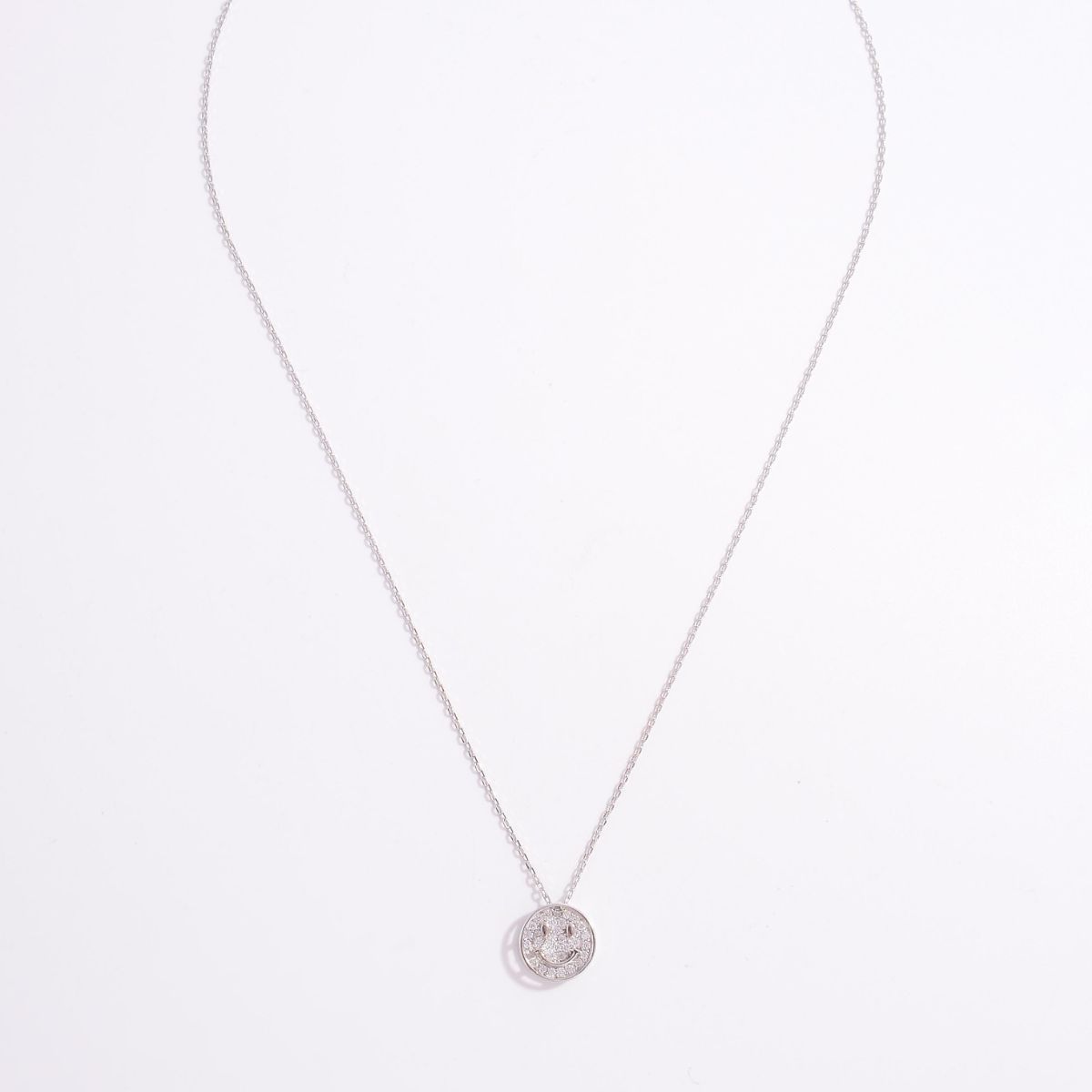 925 Sterling Silver Zircon Smiley Face Necklace - Jaazi Intl