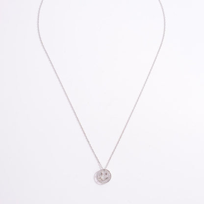 925 Sterling Silver Zircon Smiley Face Necklace - Jaazi Intl