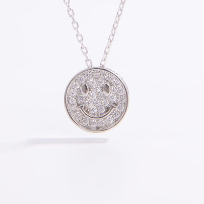 925 Sterling Silver Zircon Smiley Face Necklace - Jaazi Intl