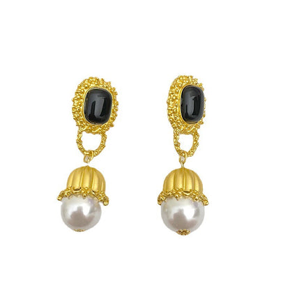 Französische RetroLong Pearl Drop Ohrringe Gold Color Matel für Frauen Female Jewerly