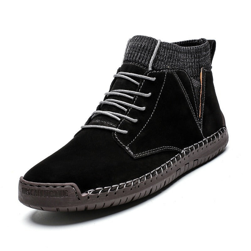 Trendy Fashion Big Yards Shoes Hand Stitching Mid-Top Men's Cotton Boots Korean Version Casual Shoes