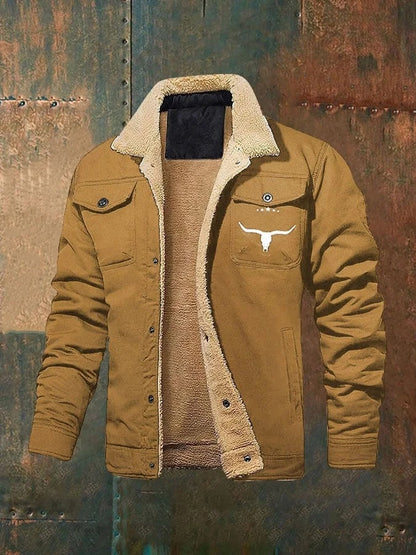 Men's Fleece-lined Cotton Casual Jacket Winter Lapel Single Breasted Warm Outerwear