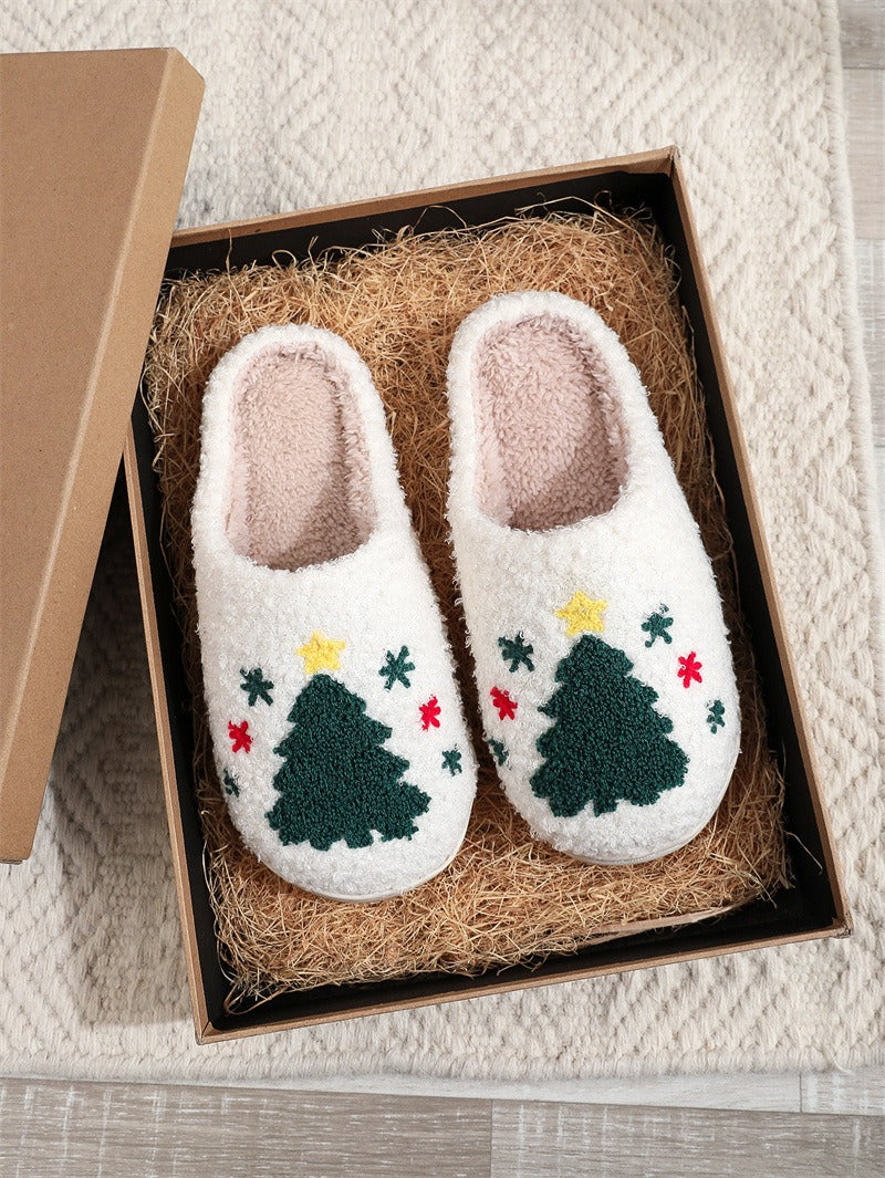 New home cute cartoon smiling face Christmas hat Christmas tree cotton slippers for men and women couples warm cotton slippers