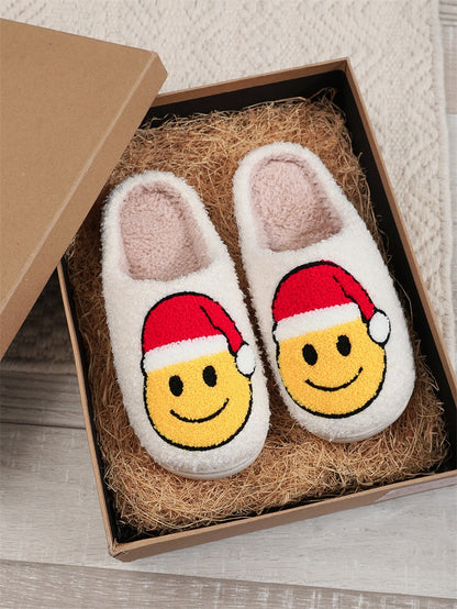 New home cute cartoon smiling face Christmas hat Christmas tree cotton slippers for men and women couples warm cotton slippers