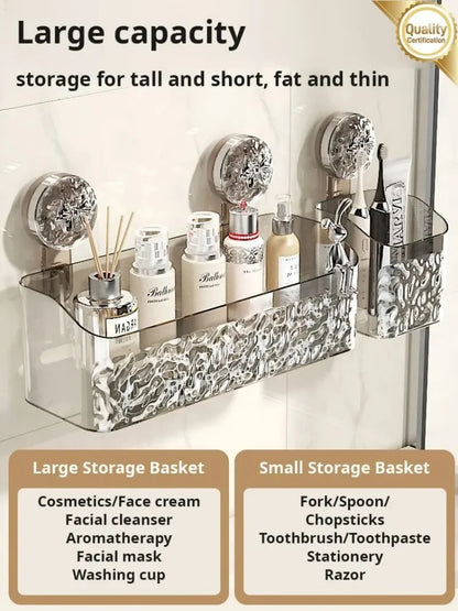 Bathroom Shelf Suction Cup Wall Mount Corner Storage Shelves Shampoo Holder Cosmetic Rack Shower Drain Basket Bathroom Organizer