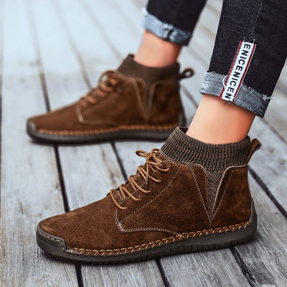 Trendy Fashion Big Yards Shoes Hand Stitching Mid-Top Men's Cotton Boots Korean Version Casual Shoes