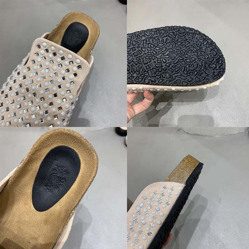 Mules Slippers Women New In 2023 Fashion Casual Summer Slides Rhinestones Female Shoes Ladies Outside Round Toe Flats