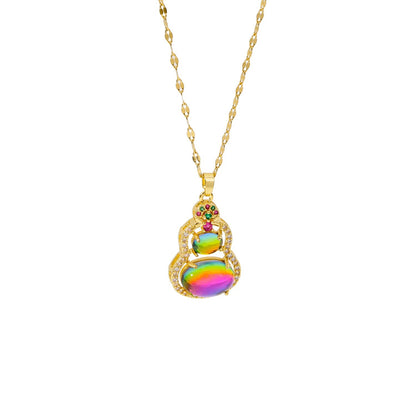 Hip hop nouveau collier exquis coloré oeil de chat pierre gourde clavicule chaîne lumière luxe niche design