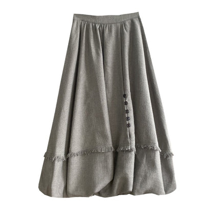 Solid Patchwork Button Minimalist Skirts For Women High Waist Spliced Folds Casual Skirt Female