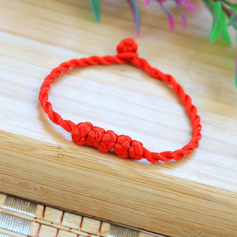 Bracelet en corde rouge Bunbun tissé à la main, pièce de monnaie en cuivre