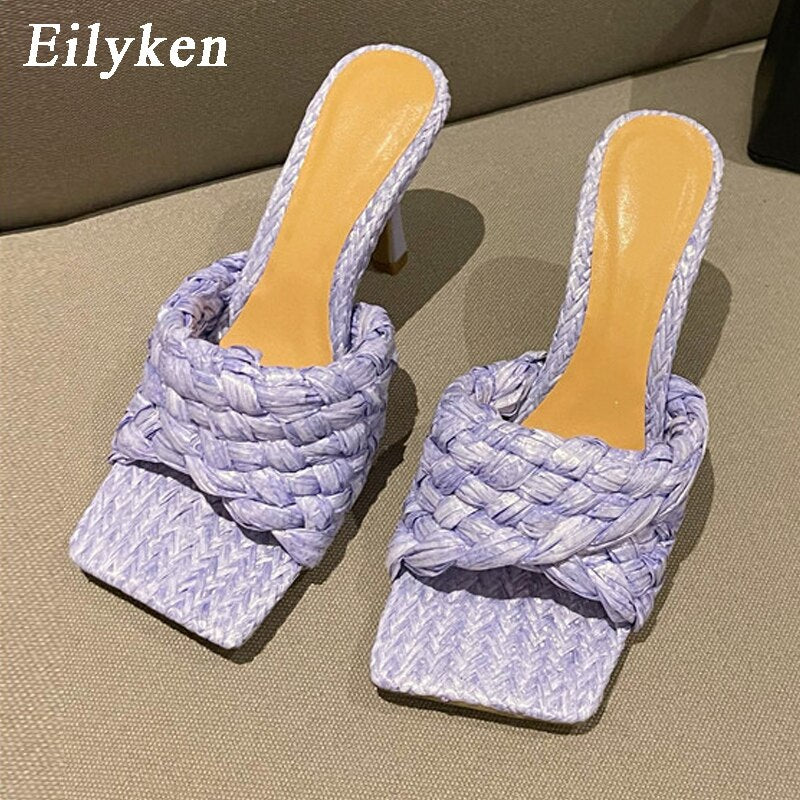 Processing time:5-7 days after placing orders  Eilyken New Summer Design Weave Square Toe Heels High Quality Slippers Gladiator Beach Womens Sandal Slides Shoes