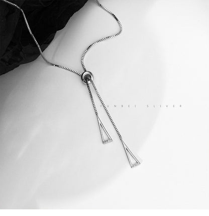 New 925 Sterling Silver Geometric Triangle Necklace for Women Adjustable Clavicle Chain sweater chain Rope chain Jewelry Gifts