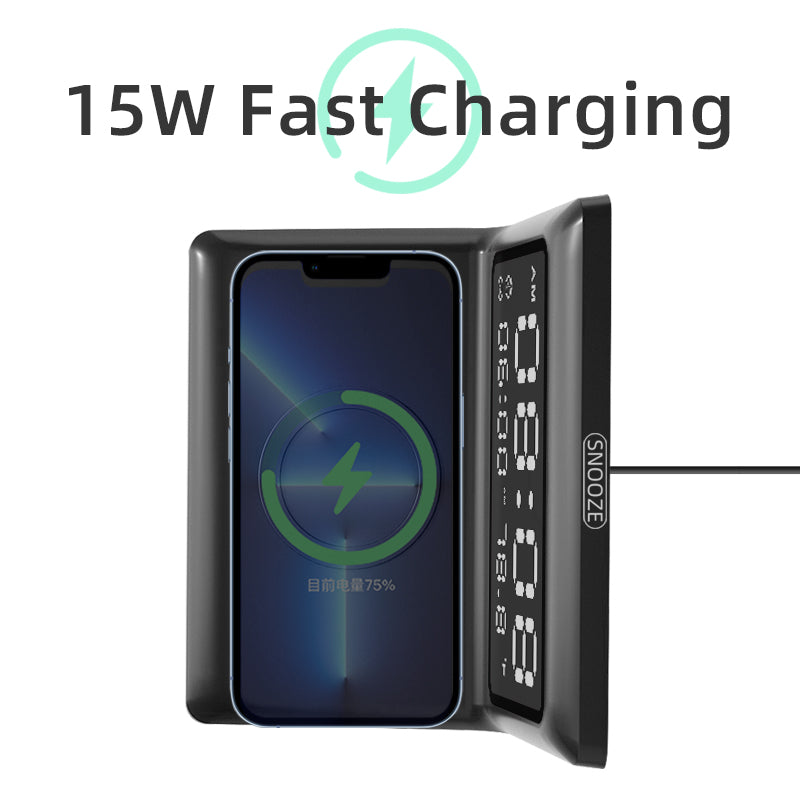 Réveil chargeur sans fil pour Apple, charge rapide sans fil multifonction 3 en 1 pour téléphone portable 