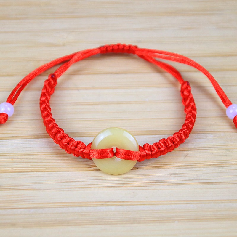 Bracelet en corde rouge Bunbun tissé à la main, pièce de monnaie en cuivre