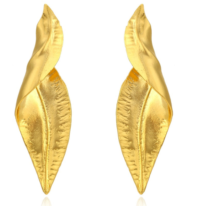 Boucles d'oreilles torsadées en forme de feuille de couleur or pour femmes, bijoux décontractés de fête