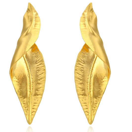 Personality Twisted Gold Color Leaf Earrings for Woman Party Casual Jewelry