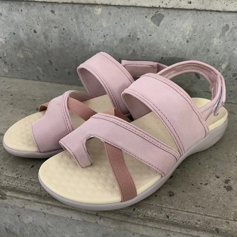 Summer Toe Thick Sole Beach Sandals with Velcro One Line Buckle Flat Bottom 43 Large Women's Shoes